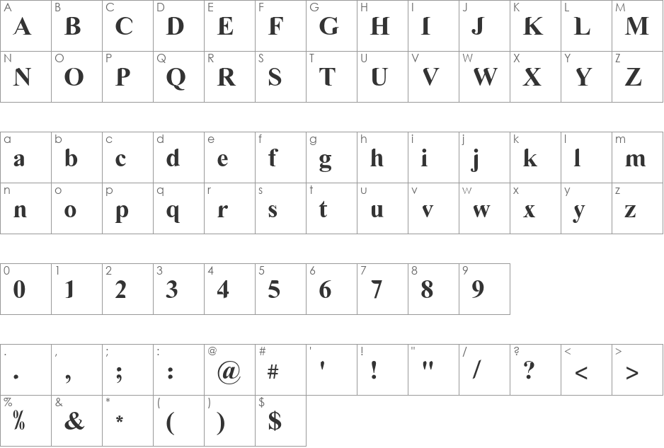 LGF Lovevelyn font character map preview