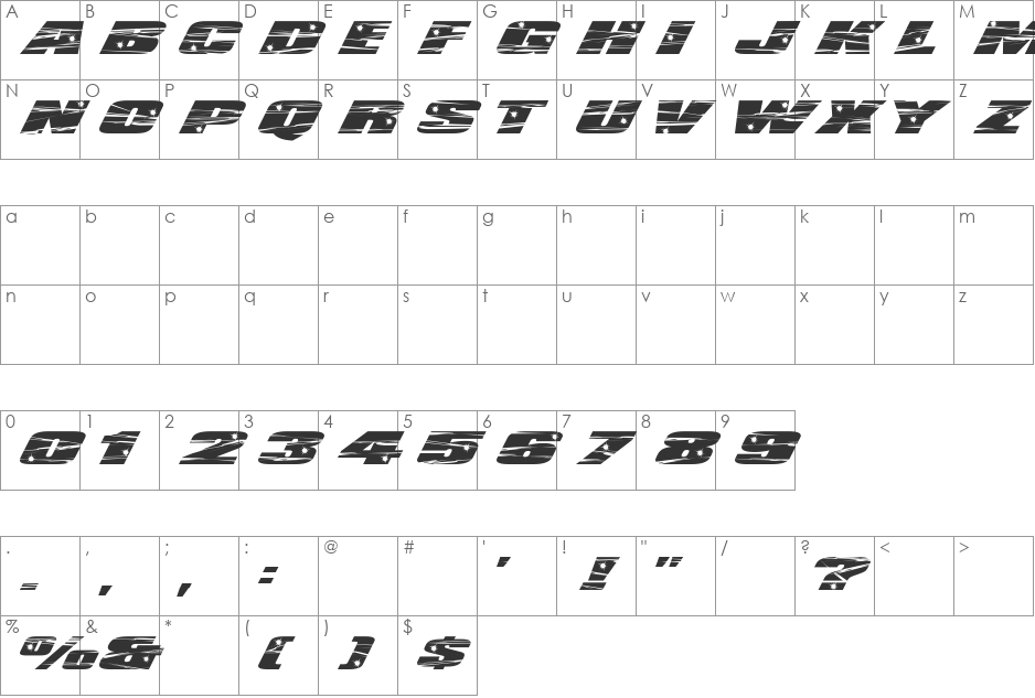 LHF Action Movie font character map preview