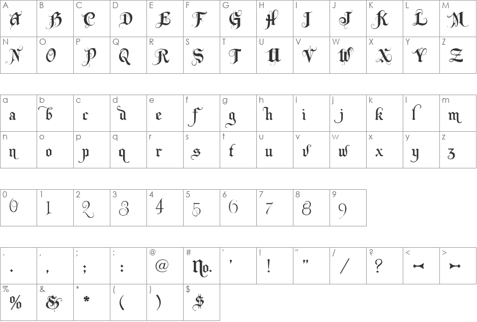 LHF Becker Monogram English font character map preview