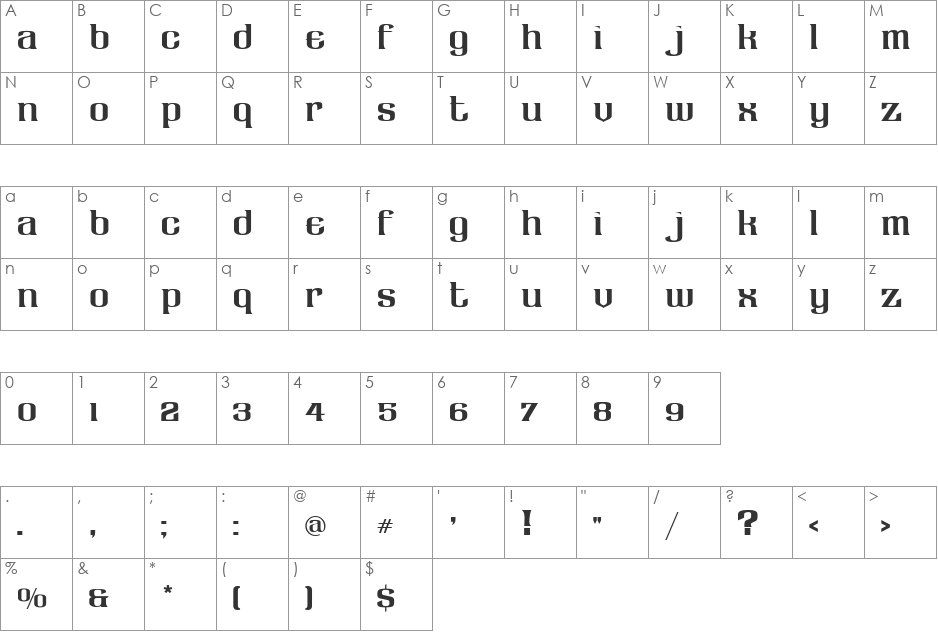 LHF Claretian font character map preview