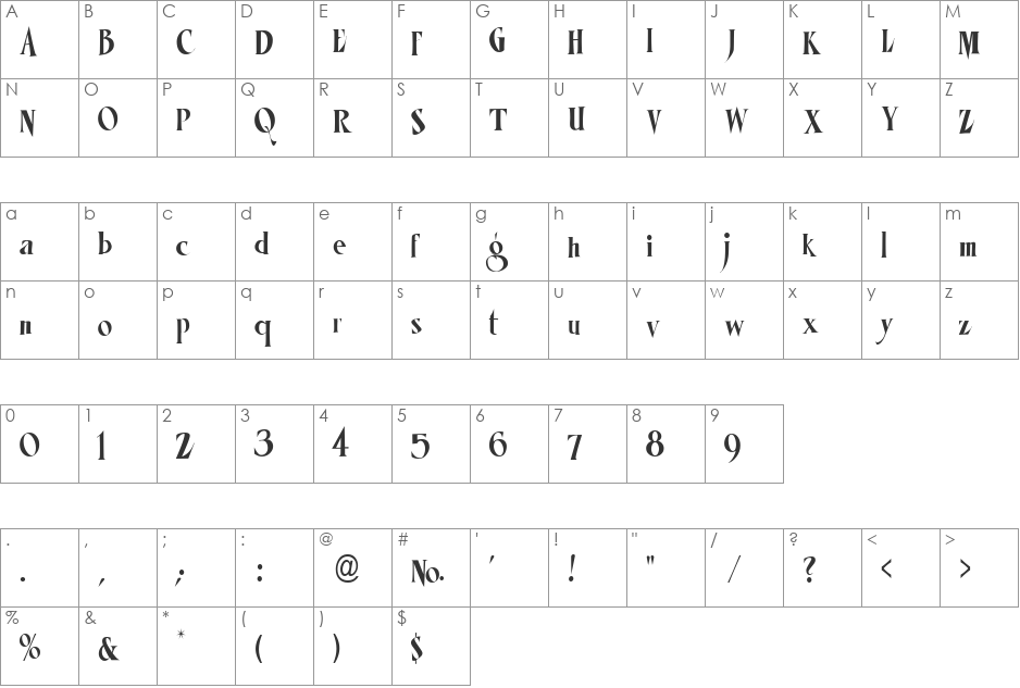 LHF Mister Kooky COND font character map preview