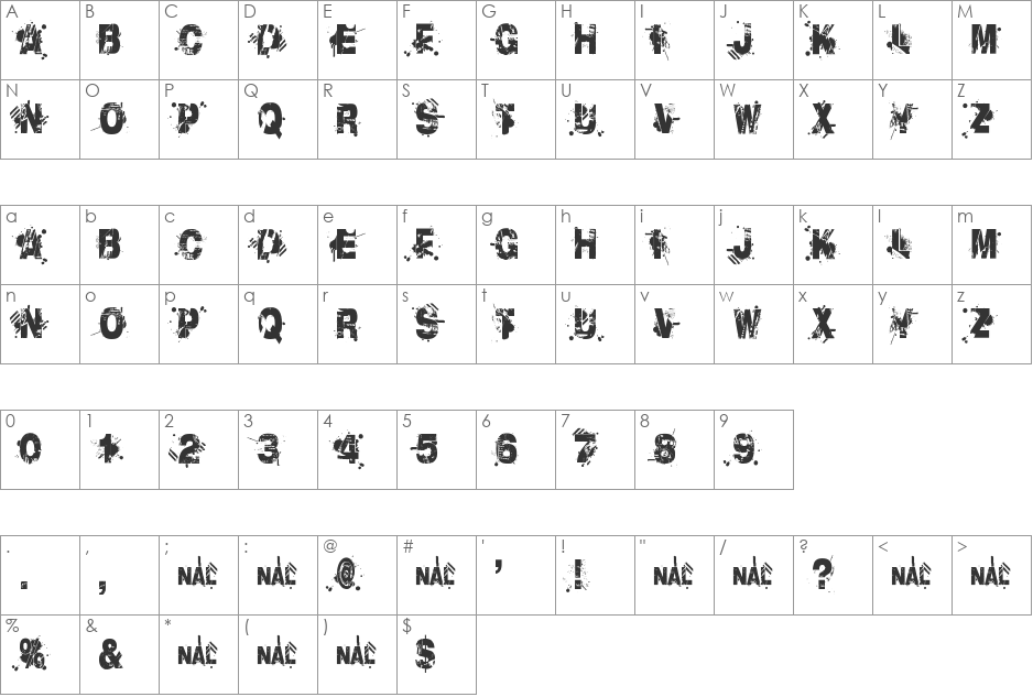 Liberty City Ransom font character map preview