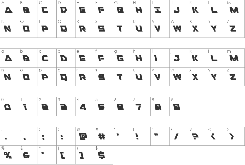 Liberty Island Leftalic font character map preview