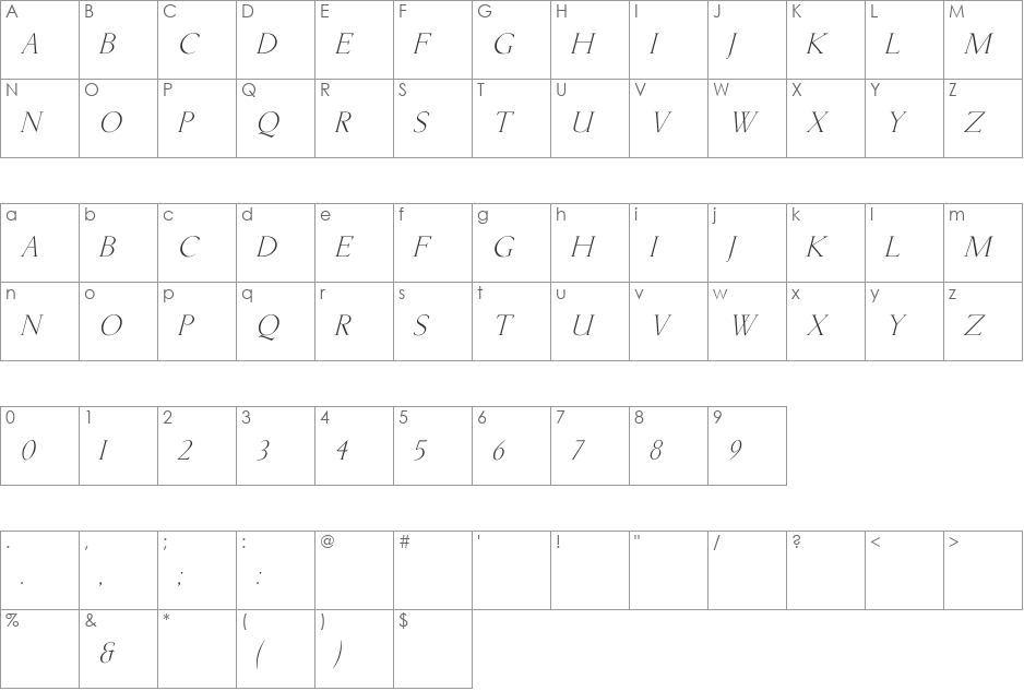 Lichtner Italic font character map preview