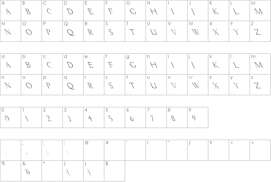Lichtner Leftie font character map preview