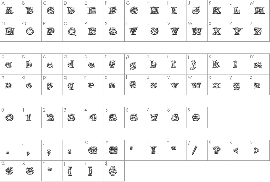 Licktenstein 'Chromed' font character map preview