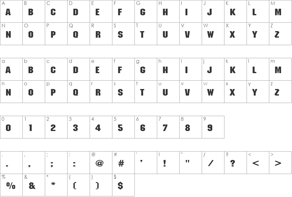 ATROX font character map preview