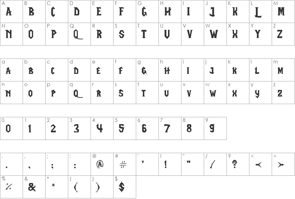 LifeCraft font character map preview