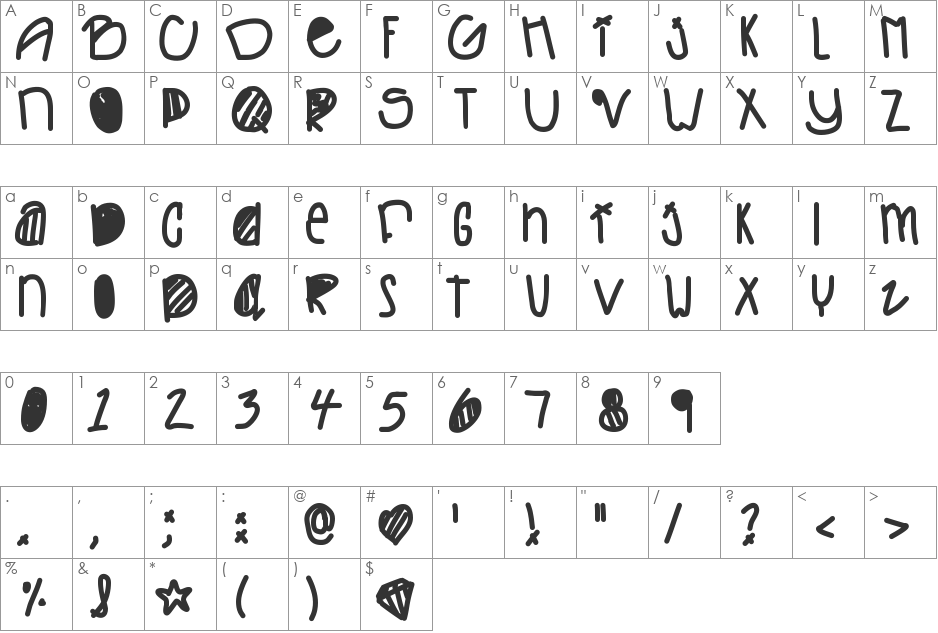 LifesTooFast font character map preview