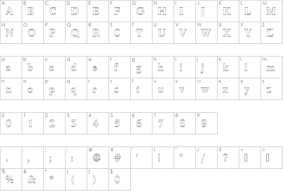 LifeTBolOu1 font character map preview