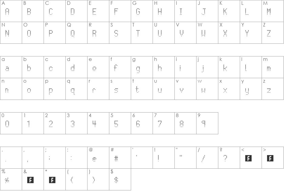 Light Dot Font font character map preview