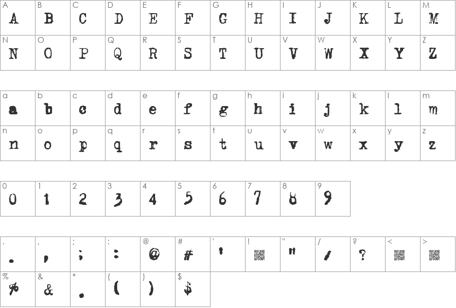 LightFingers font character map preview