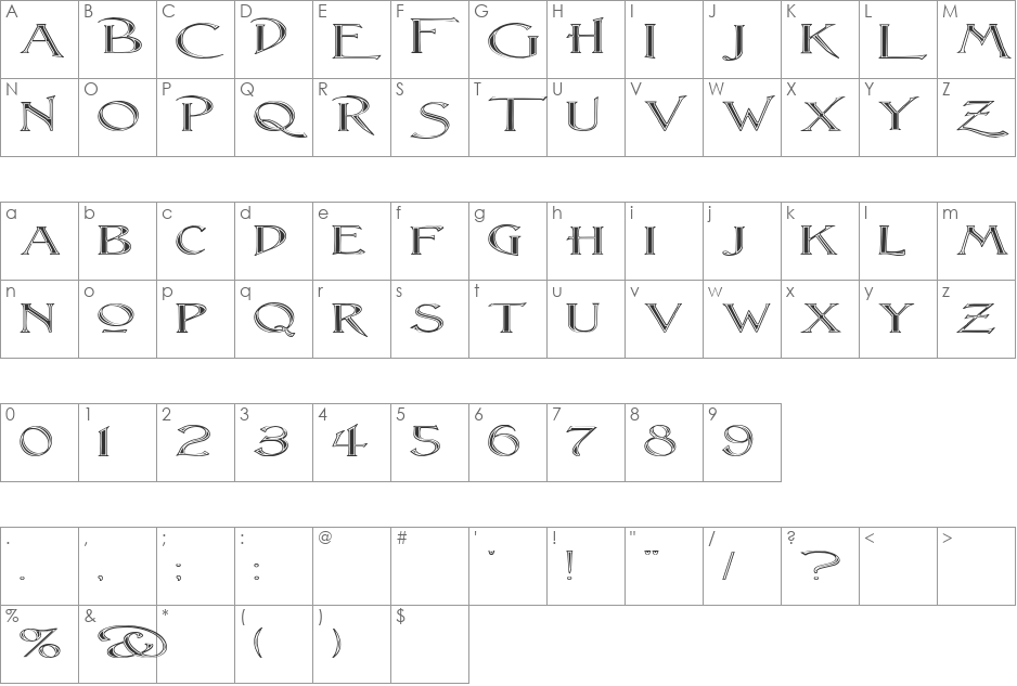 Lightfoot Fluted font character map preview