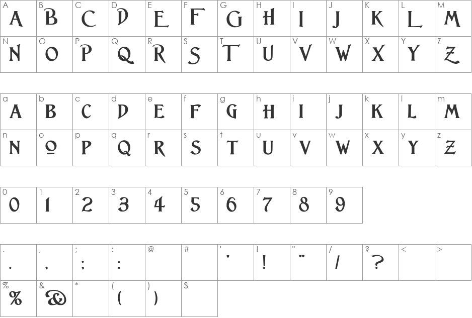 Lightfoot Wide font character map preview