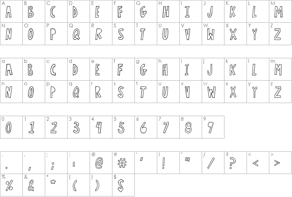 Lightning font character map preview