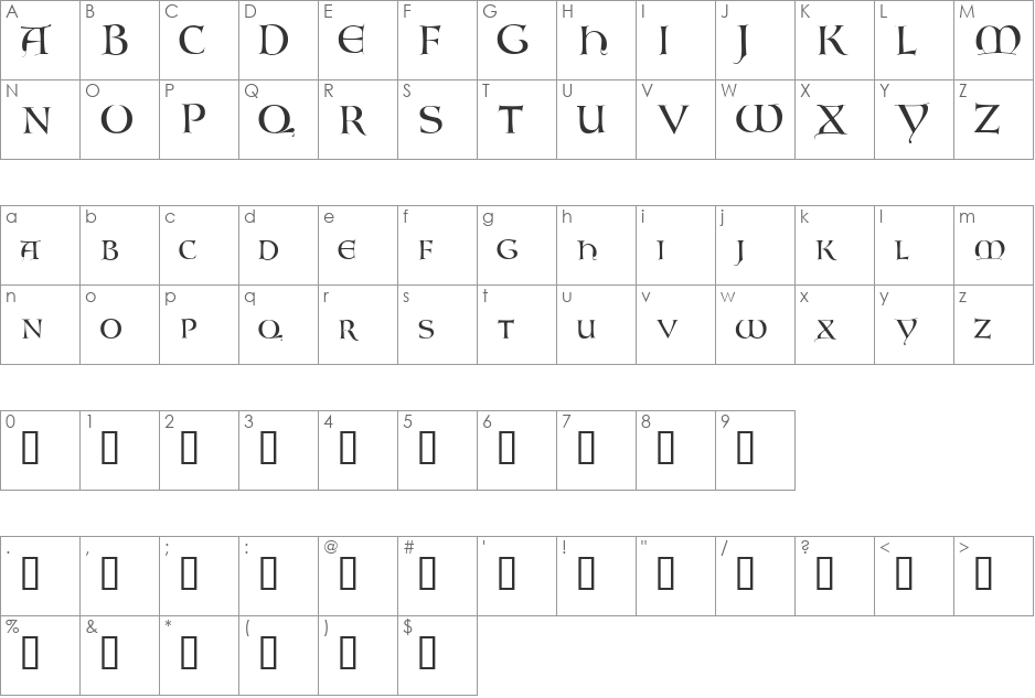 LightObl font character map preview