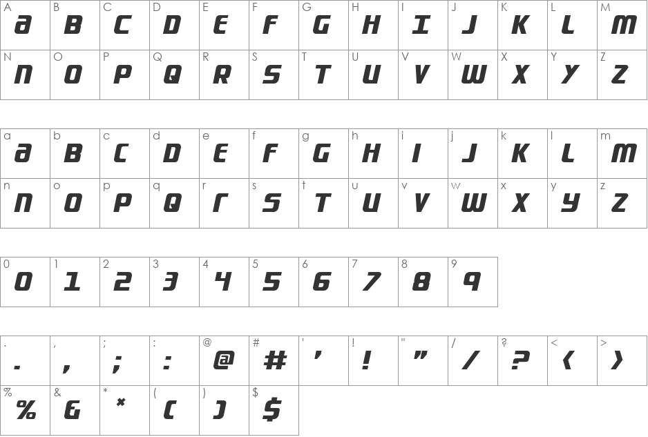 Lightsider font character map preview
