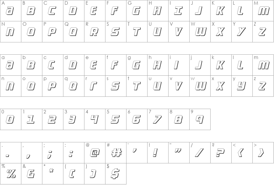 Lightsider 3D font character map preview
