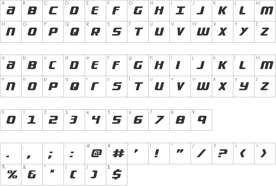 Lightsider Compact Expanded font character map preview
