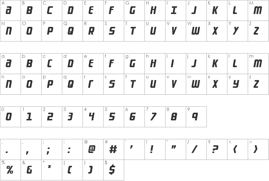 Lightsider Condensed font character map preview
