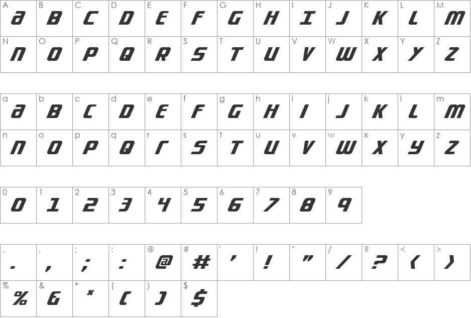 Lightsider Ultra-Italic font character map preview