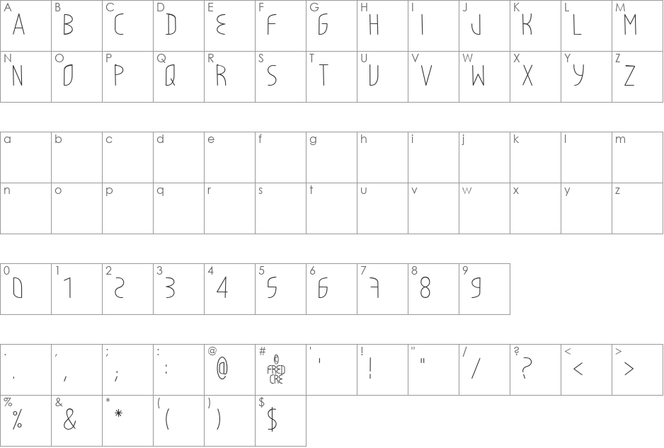 LIGHTY_CRE font character map preview