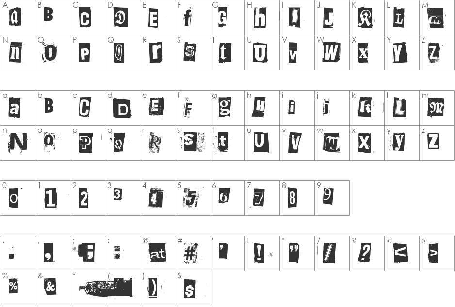 Liima, paperi, sakset 2 font character map preview