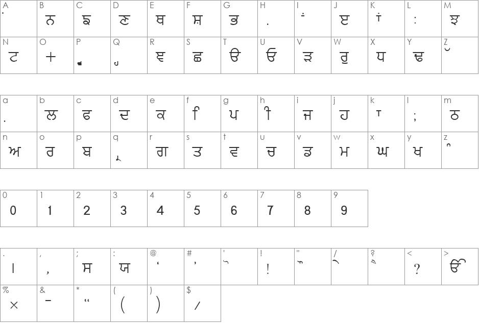 Likhari_R font character map preview