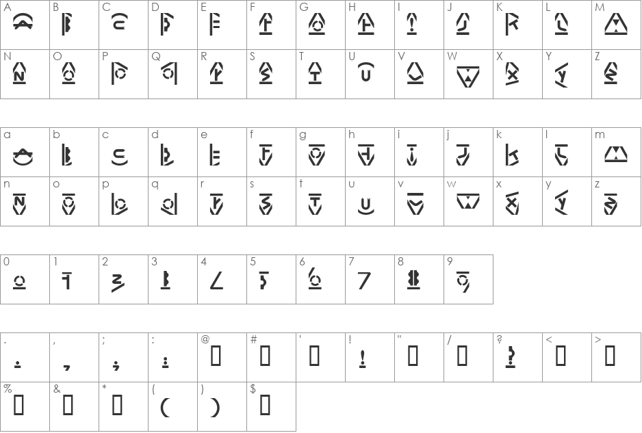 ATwentySix font character map preview
