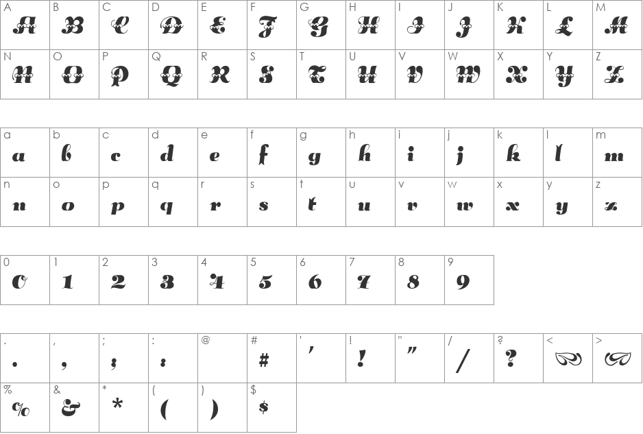 LilyAnn font character map preview