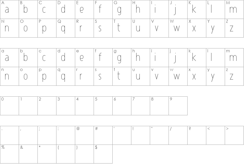 Atype 1 font character map preview