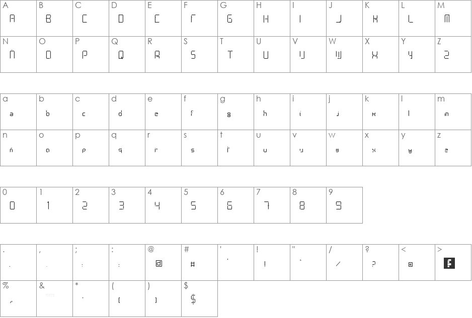 Limh font character map preview