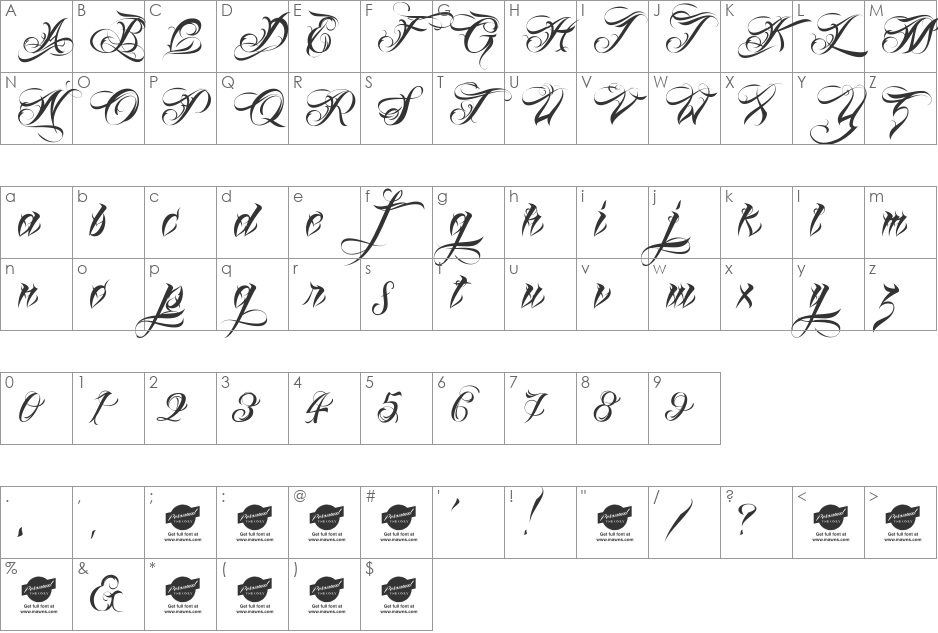 Lina Script Alt Demo font character map preview