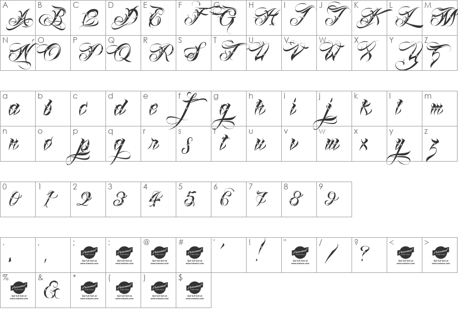 Lina Script Dot Alt Demo font character map preview
