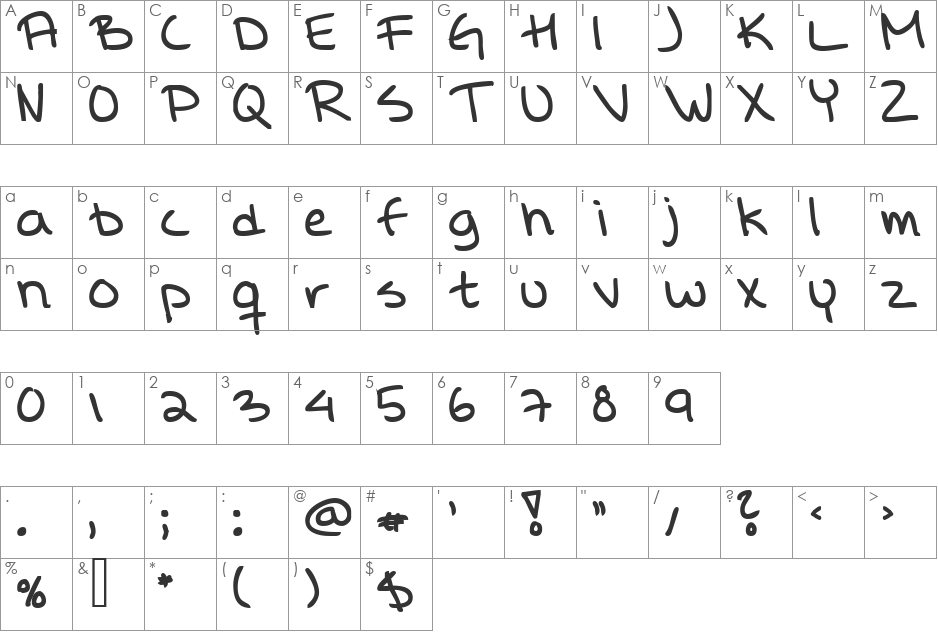 Lina's Hand font character map preview