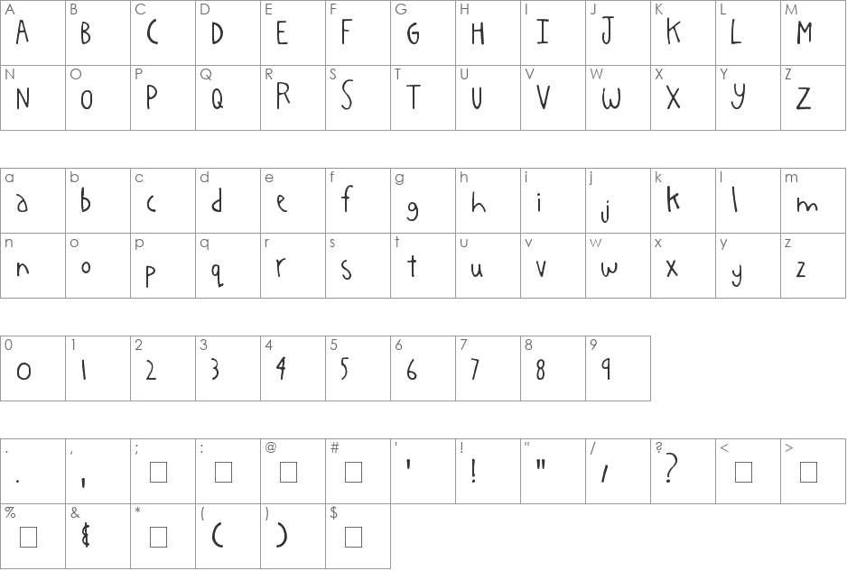 Auburn font character map preview