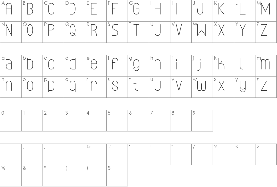 Lineal Simples St font character map preview