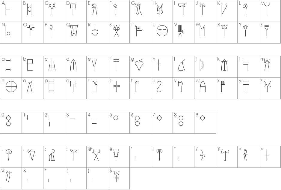 Linear B font character map preview