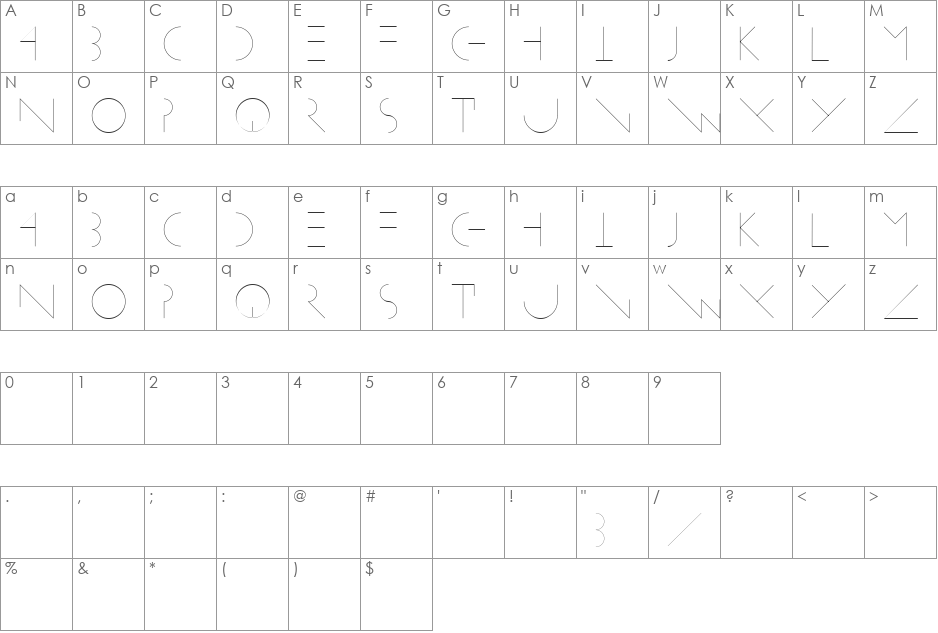 LinearusCentSix font character map preview