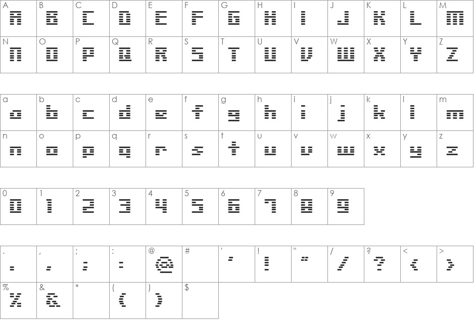 Liner HH font character map preview
