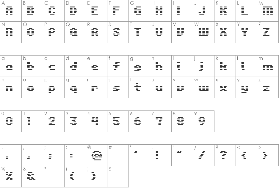 Liner HS font character map preview