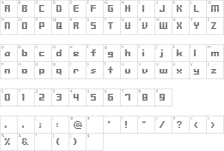 Liner SH font character map preview
