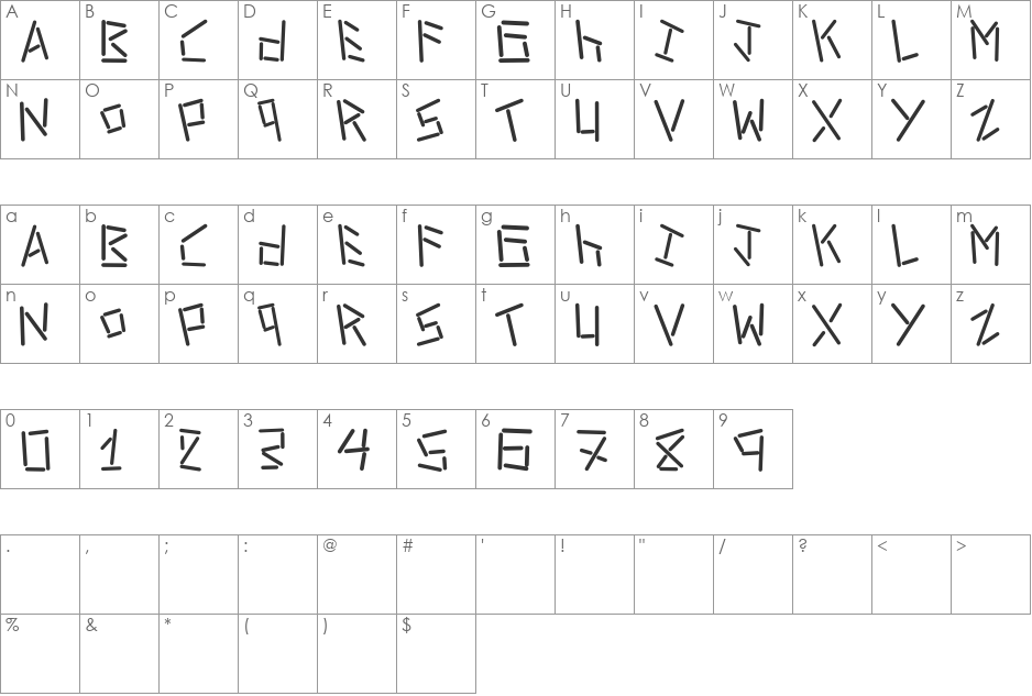 linerstencil font character map preview