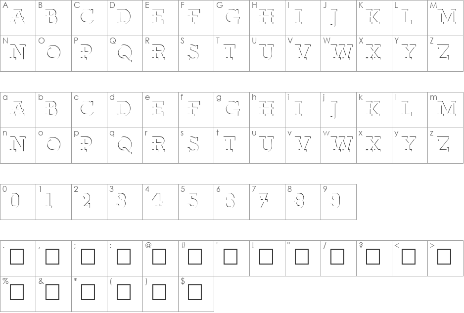 Linford font character map preview