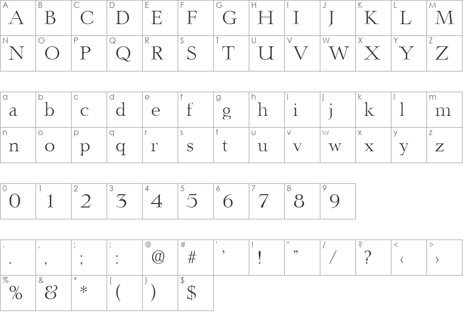 Lingwood-Light font character map preview
