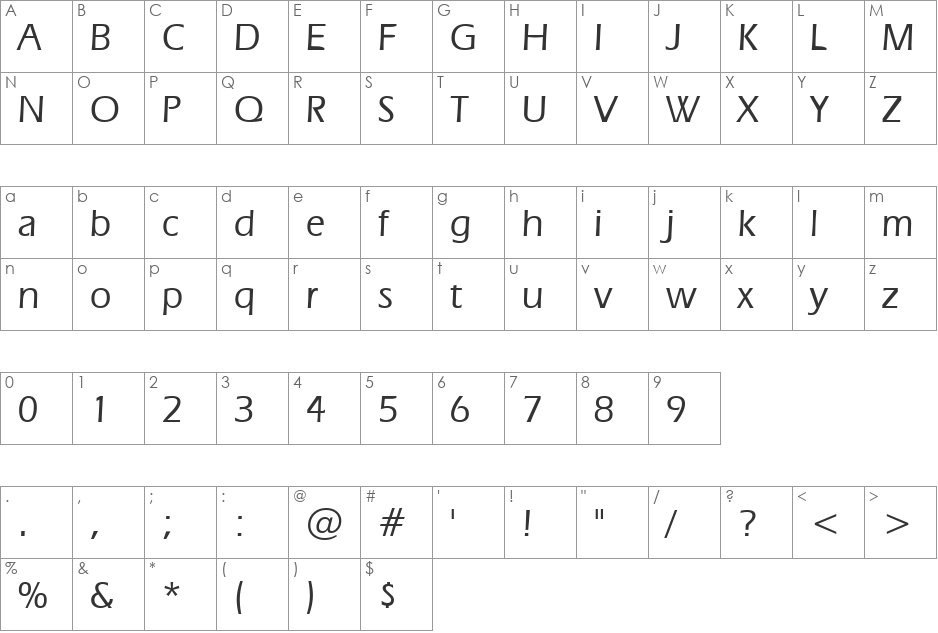 Lining font character map preview