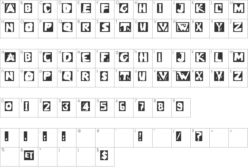 LinoLeumInvers font character map preview