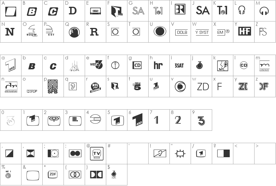 Linotype Audio Pi font character map preview