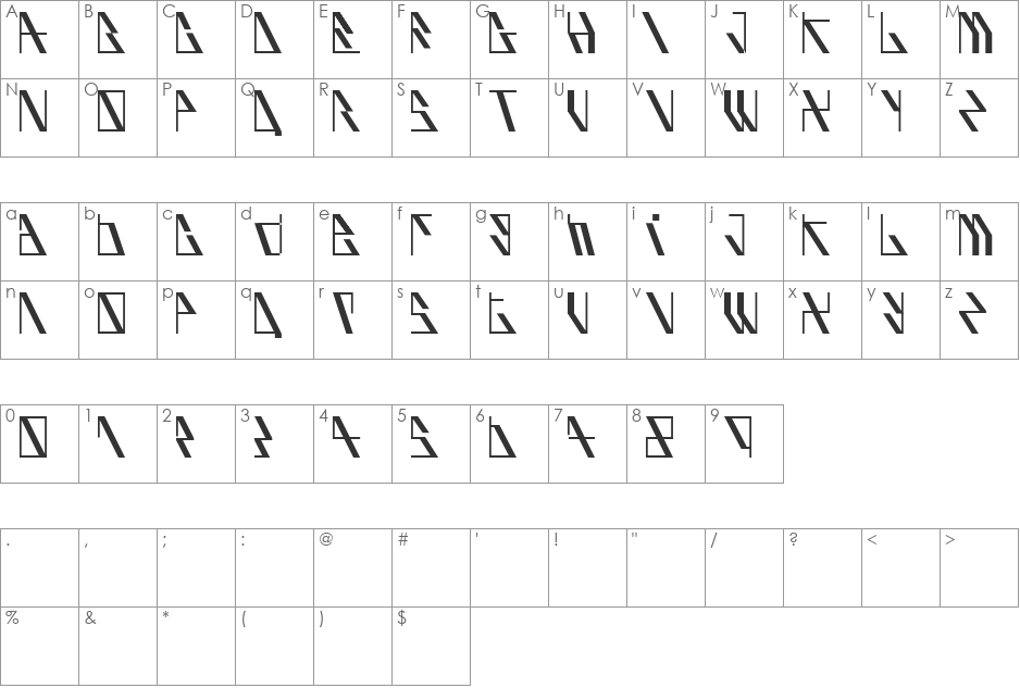 AufBliK font character map preview