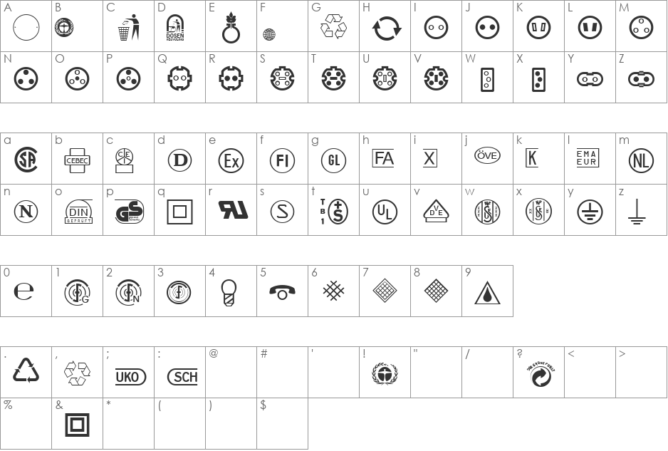 Linotype Technical PiOne font character map preview
